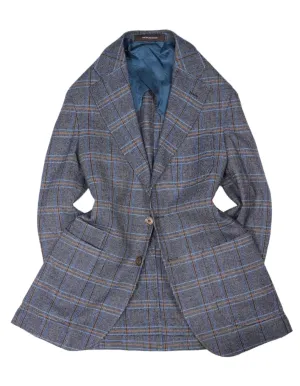 Oscar Jacobson - Blue/Grey Checked Super 100's Flannel Wool Sports Jacket 44