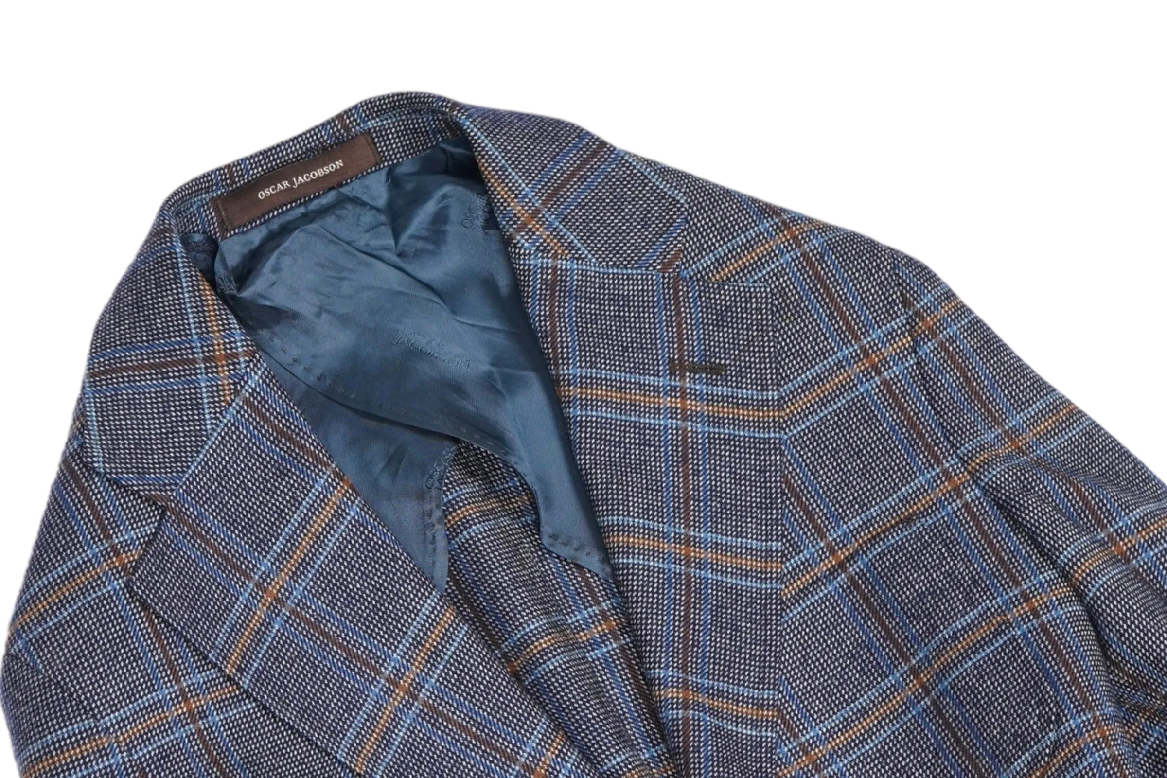 Oscar Jacobson - Blue/Grey Checked Super 100's Flannel Wool Sports Jacket 44