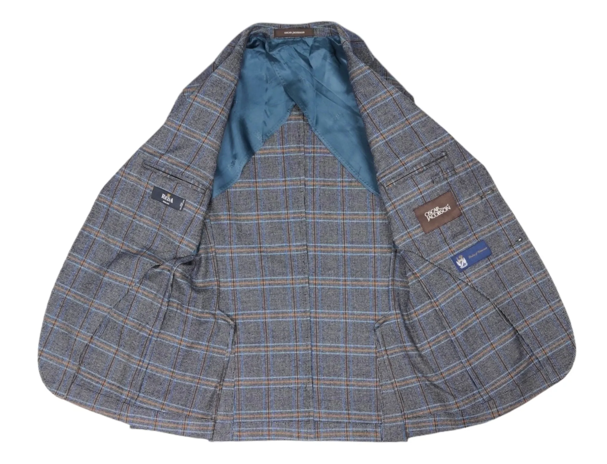 Oscar Jacobson - Blue/Grey Checked Super 100's Flannel Wool Sports Jacket 44