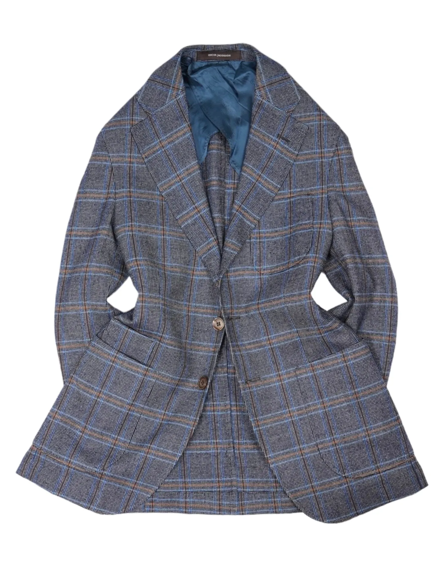 Oscar Jacobson - Blue/Grey Checked Super 100's Flannel Wool Sports Jacket 44