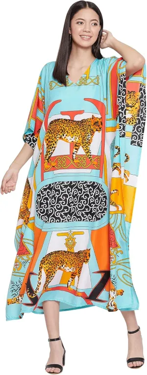 Oussum Women Plus Size Kaftans Kimono Polyester Dresses Loose Caftan Dress Ladies Evening Casual Long Maxi