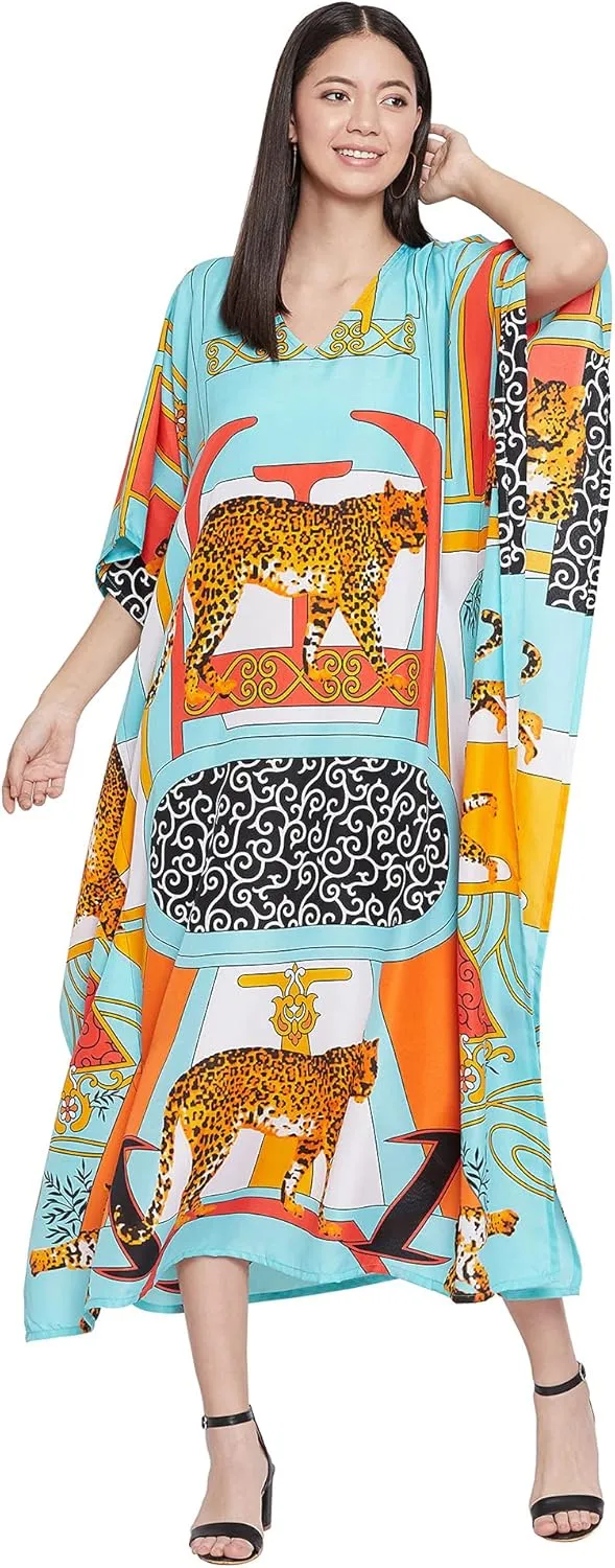 Oussum Women Plus Size Kaftans Kimono Polyester Dresses Loose Caftan Dress Ladies Evening Casual Long Maxi