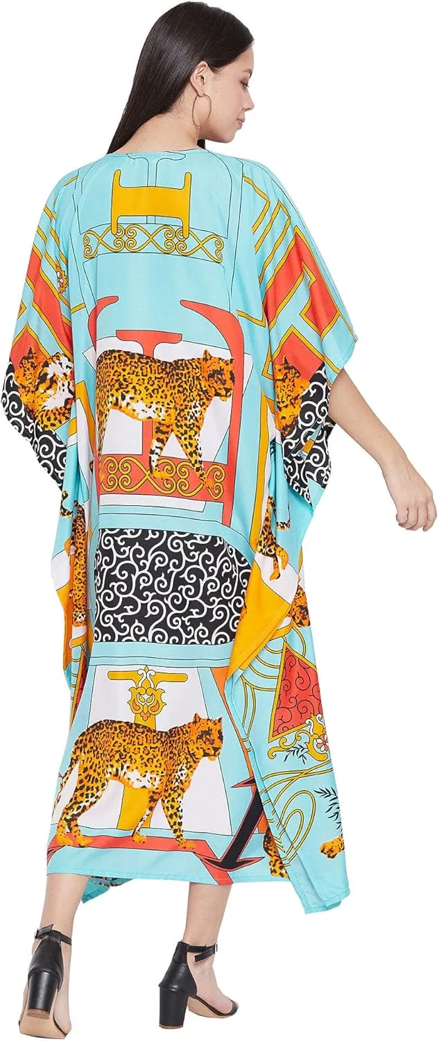 Oussum Women Plus Size Kaftans Kimono Polyester Dresses Loose Caftan Dress Ladies Evening Casual Long Maxi