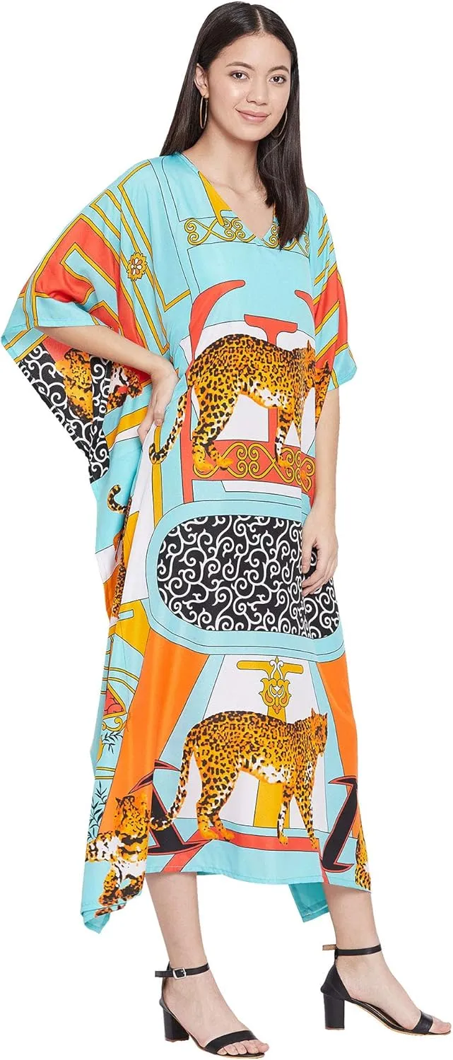 Oussum Women Plus Size Kaftans Kimono Polyester Dresses Loose Caftan Dress Ladies Evening Casual Long Maxi