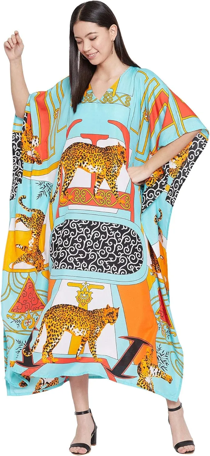 Oussum Women Plus Size Kaftans Kimono Polyester Dresses Loose Caftan Dress Ladies Evening Casual Long Maxi