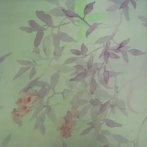 Pastel Bloom Florals Green Printed Silk Organza Fabric