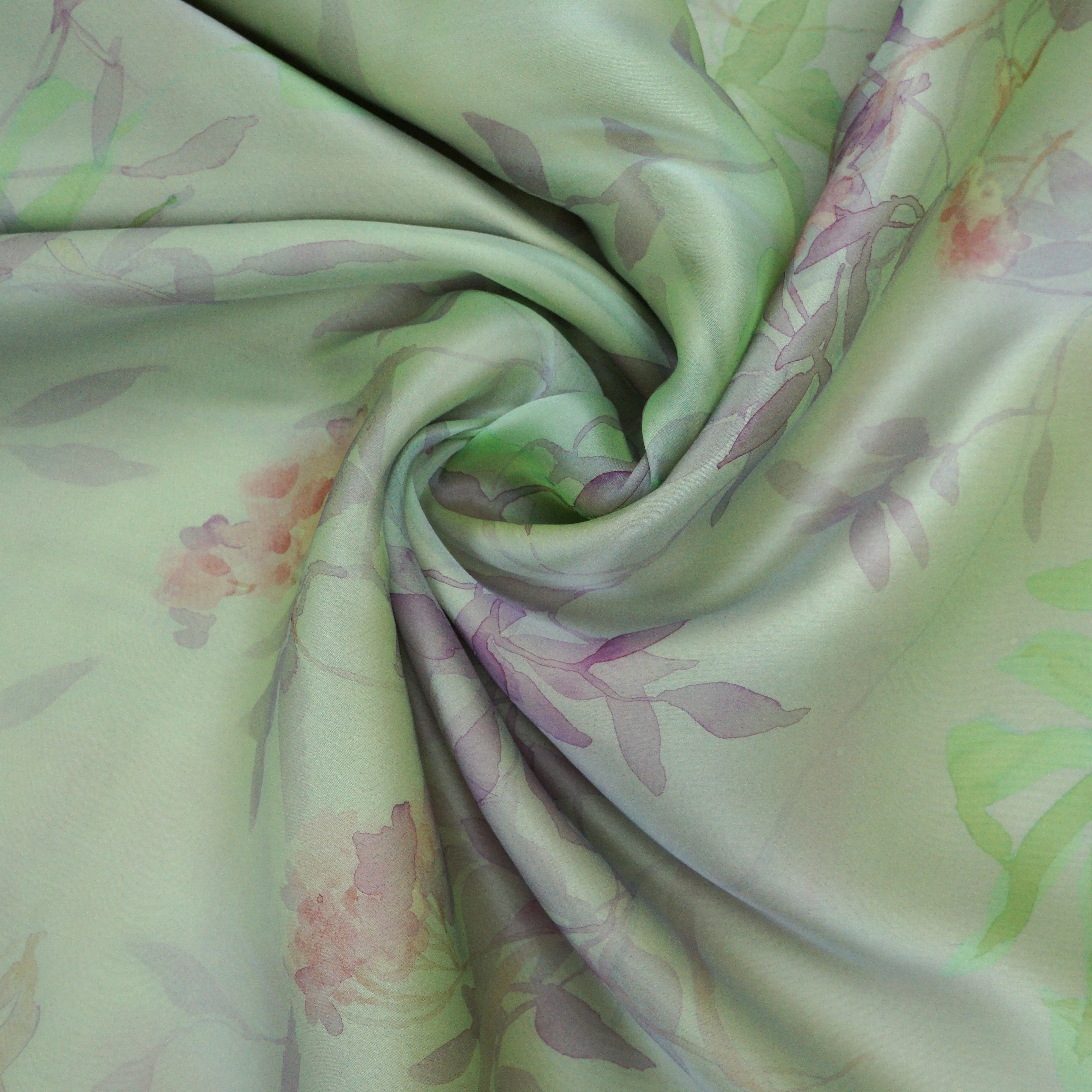 Pastel Bloom Florals Green Printed Silk Organza Fabric