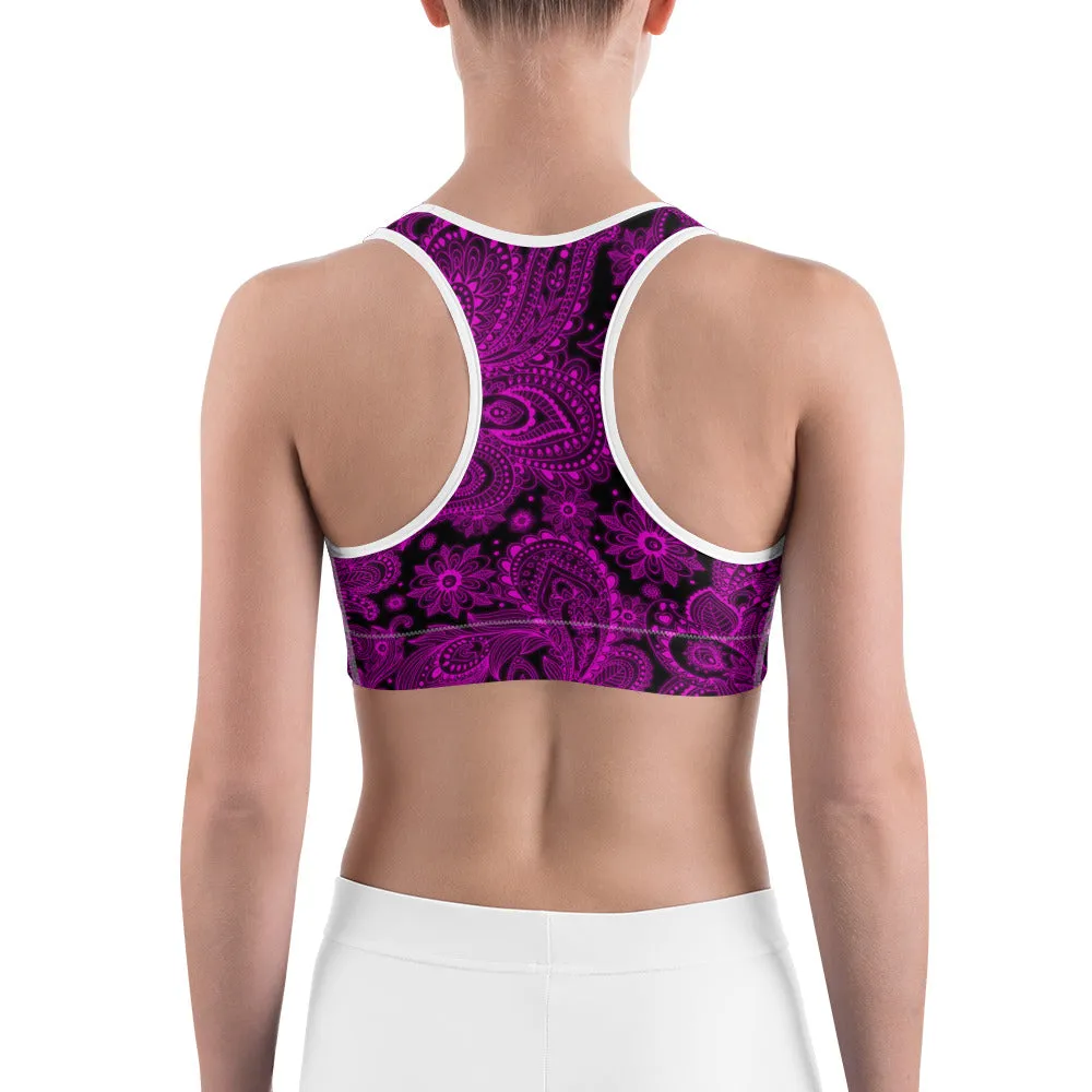 Pink Glowing Floral Sports Bra