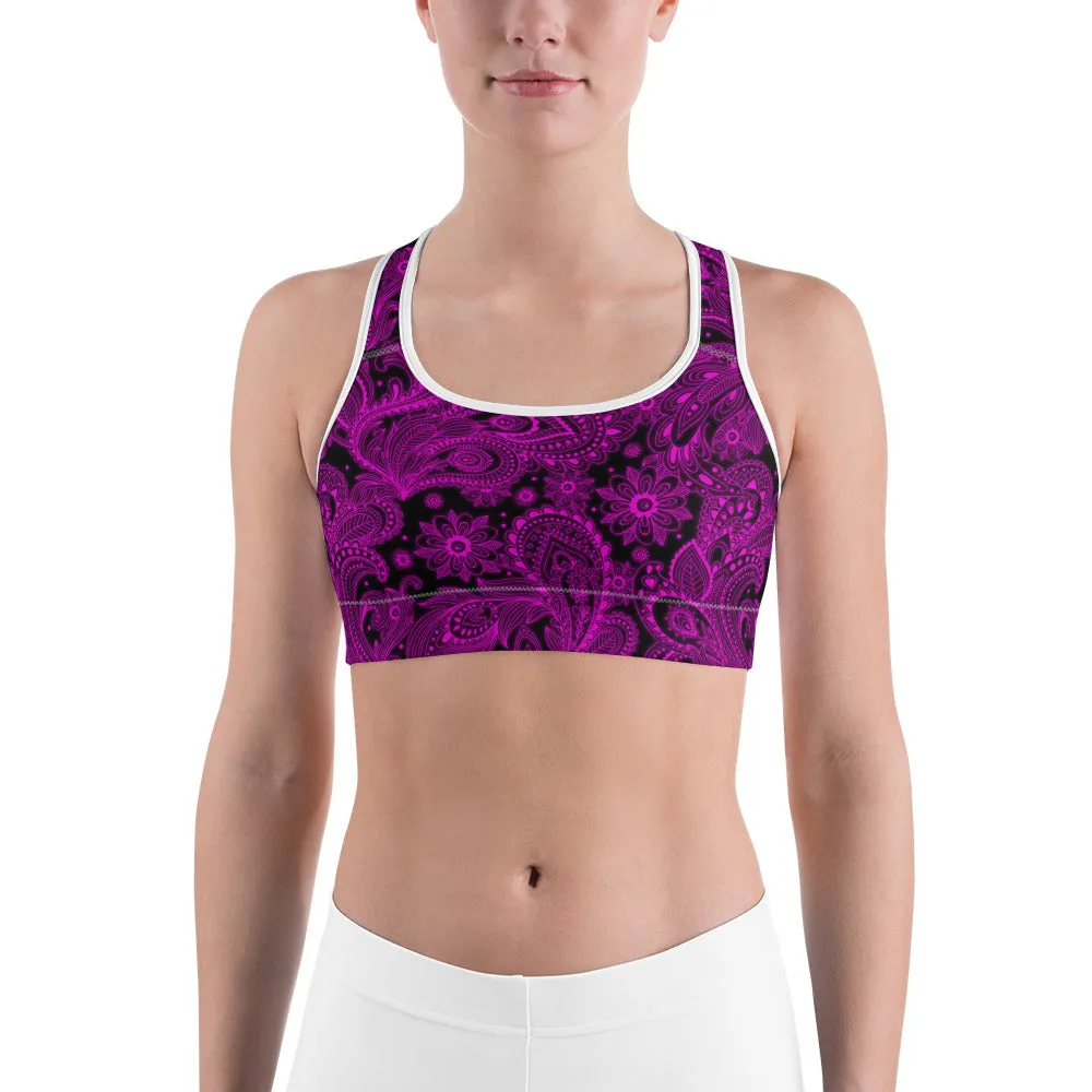 Pink Glowing Floral Sports Bra