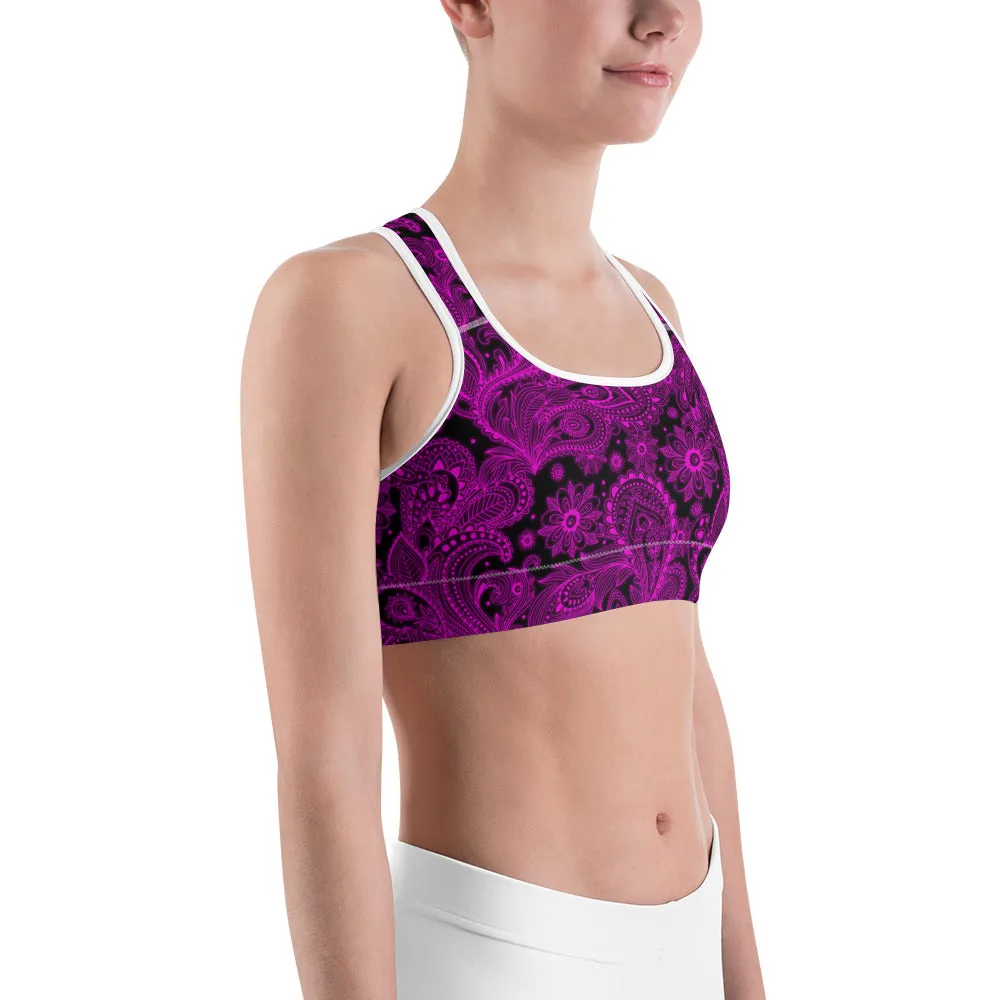 Pink Glowing Floral Sports Bra