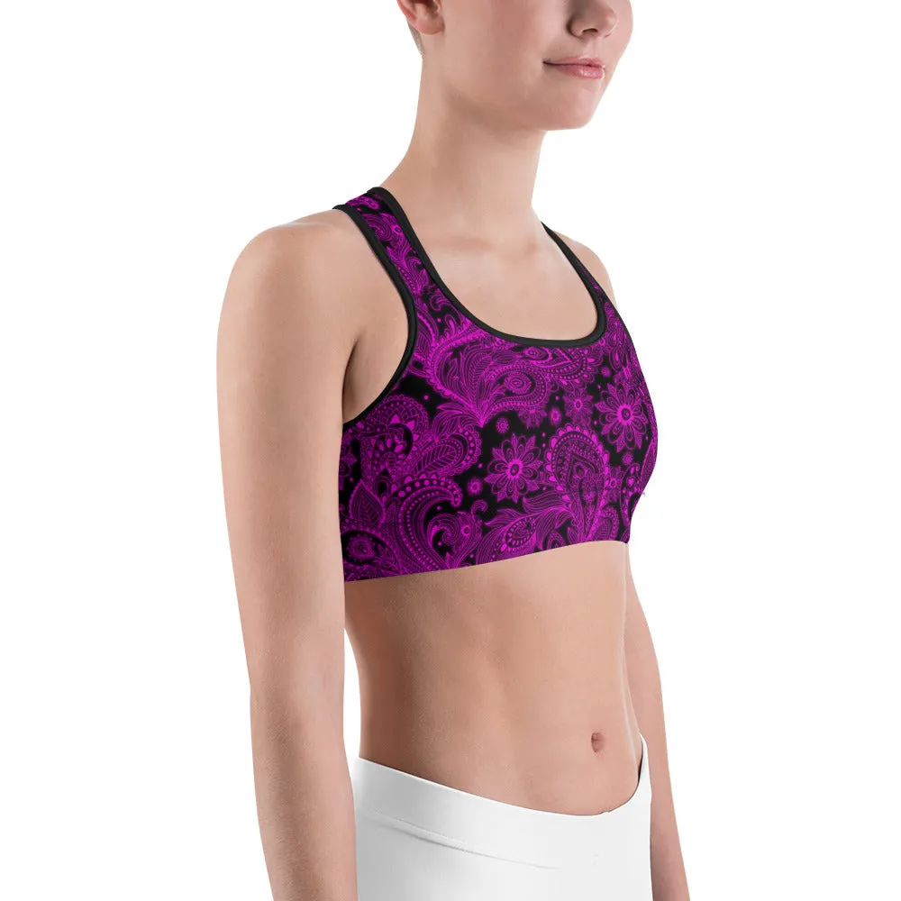 Pink Glowing Floral Sports Bra