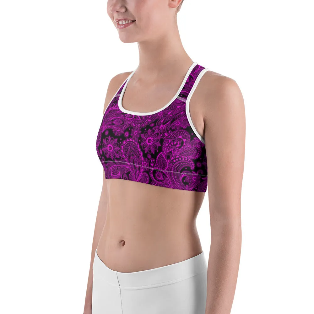 Pink Glowing Floral Sports Bra