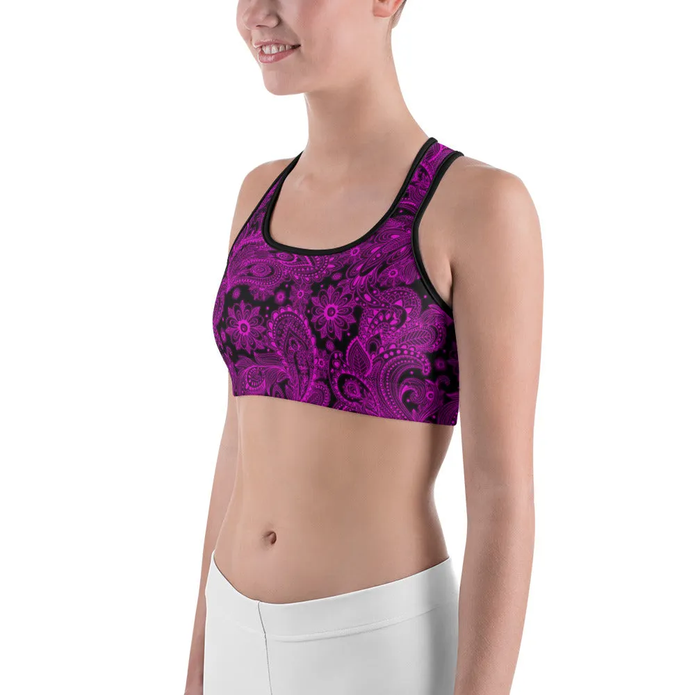 Pink Glowing Floral Sports Bra