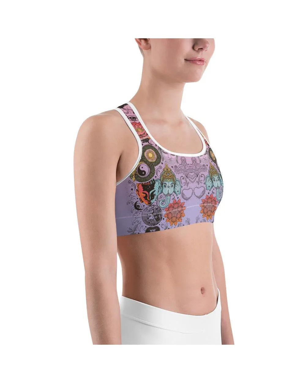 Pink Tattooed Lotus Sports Bra