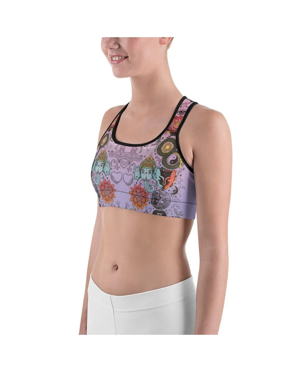 Pink Tattooed Lotus Sports Bra