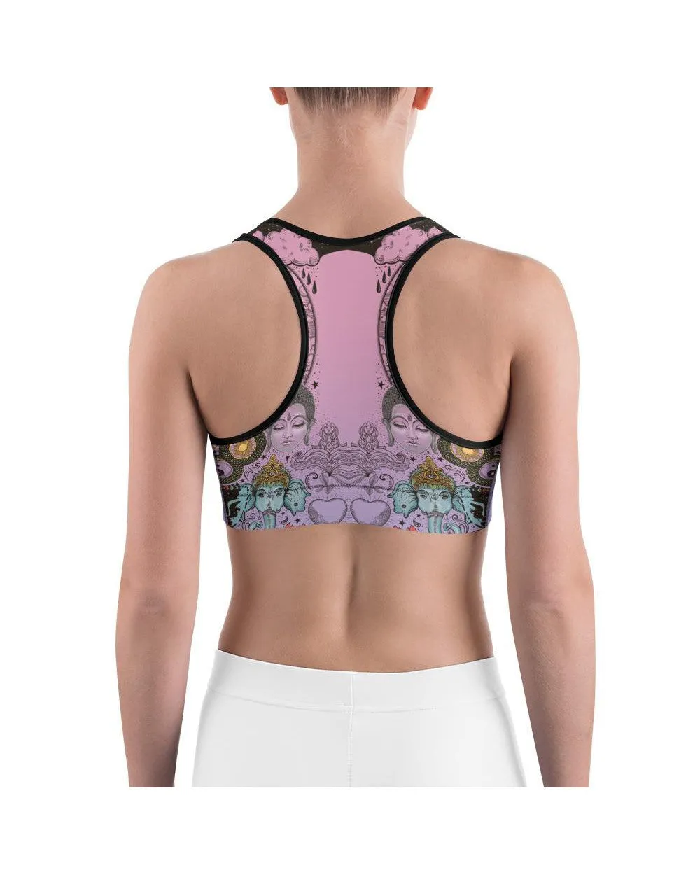 Pink Tattooed Lotus Sports Bra