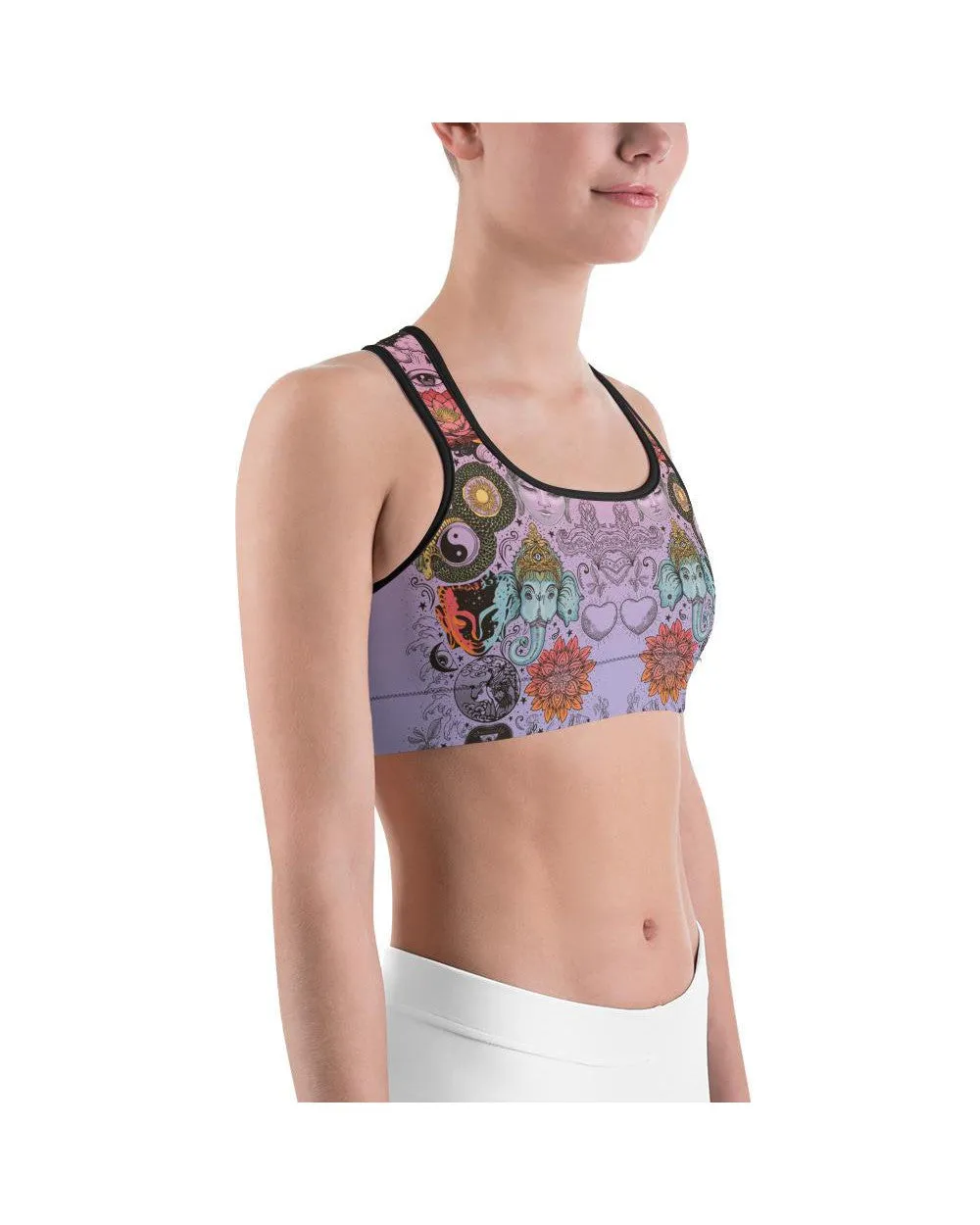 Pink Tattooed Lotus Sports Bra