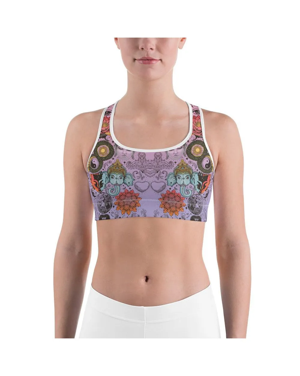 Pink Tattooed Lotus Sports Bra