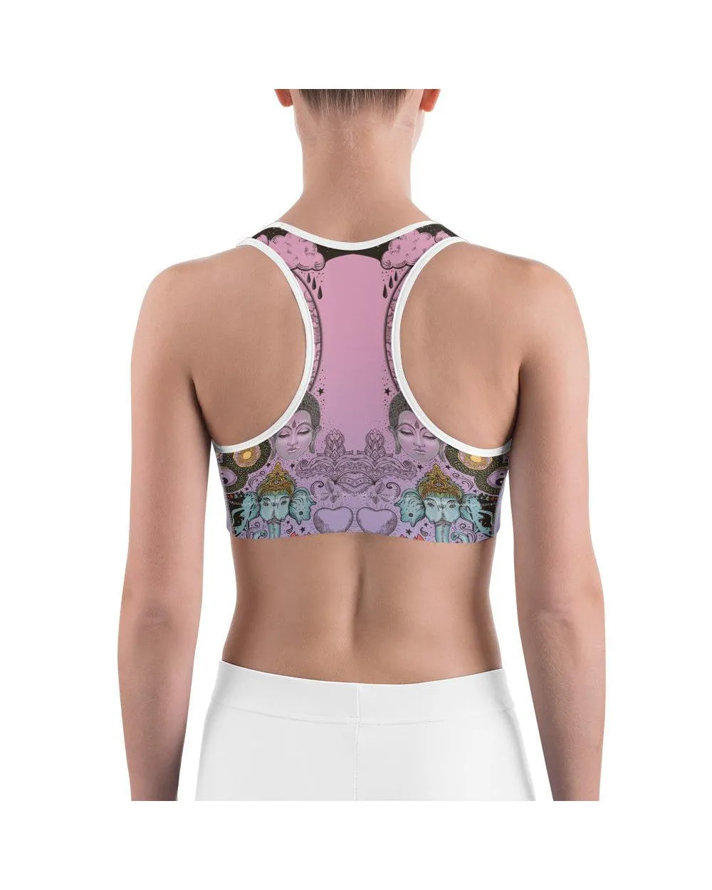 Pink Tattooed Lotus Sports Bra