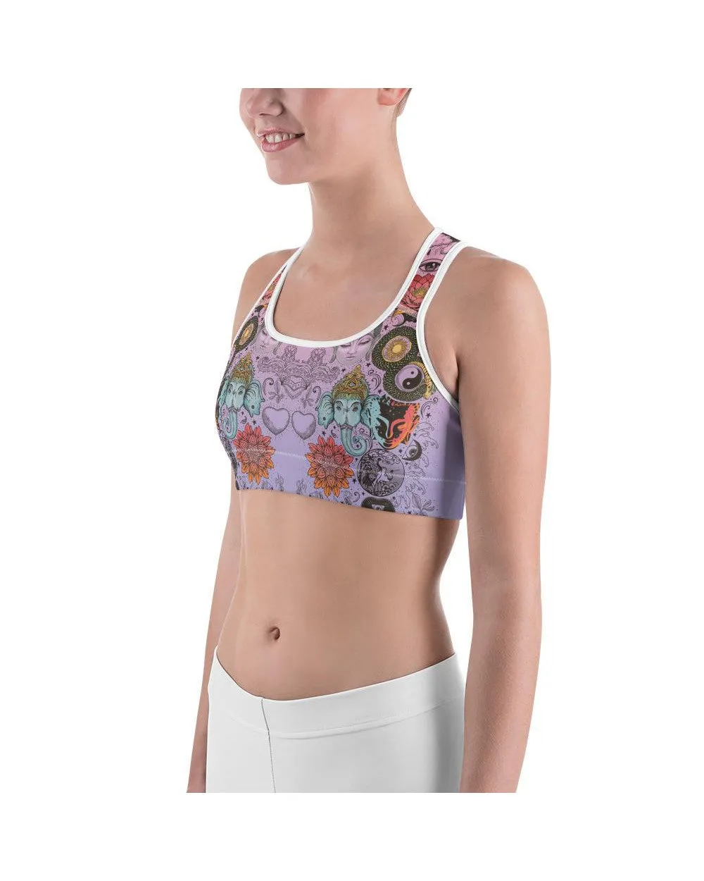 Pink Tattooed Lotus Sports Bra