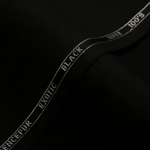 Plain-Black, S-100s Pure Wool, Exotic Black Suiting Fabric