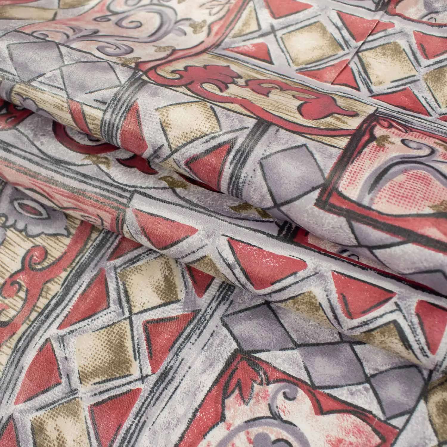 Printed Lining Design-36 Red & Grey Geometric