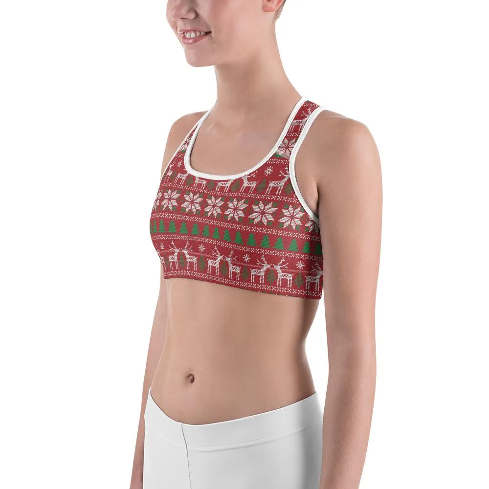 Red Ugly Christmas Sports Bra