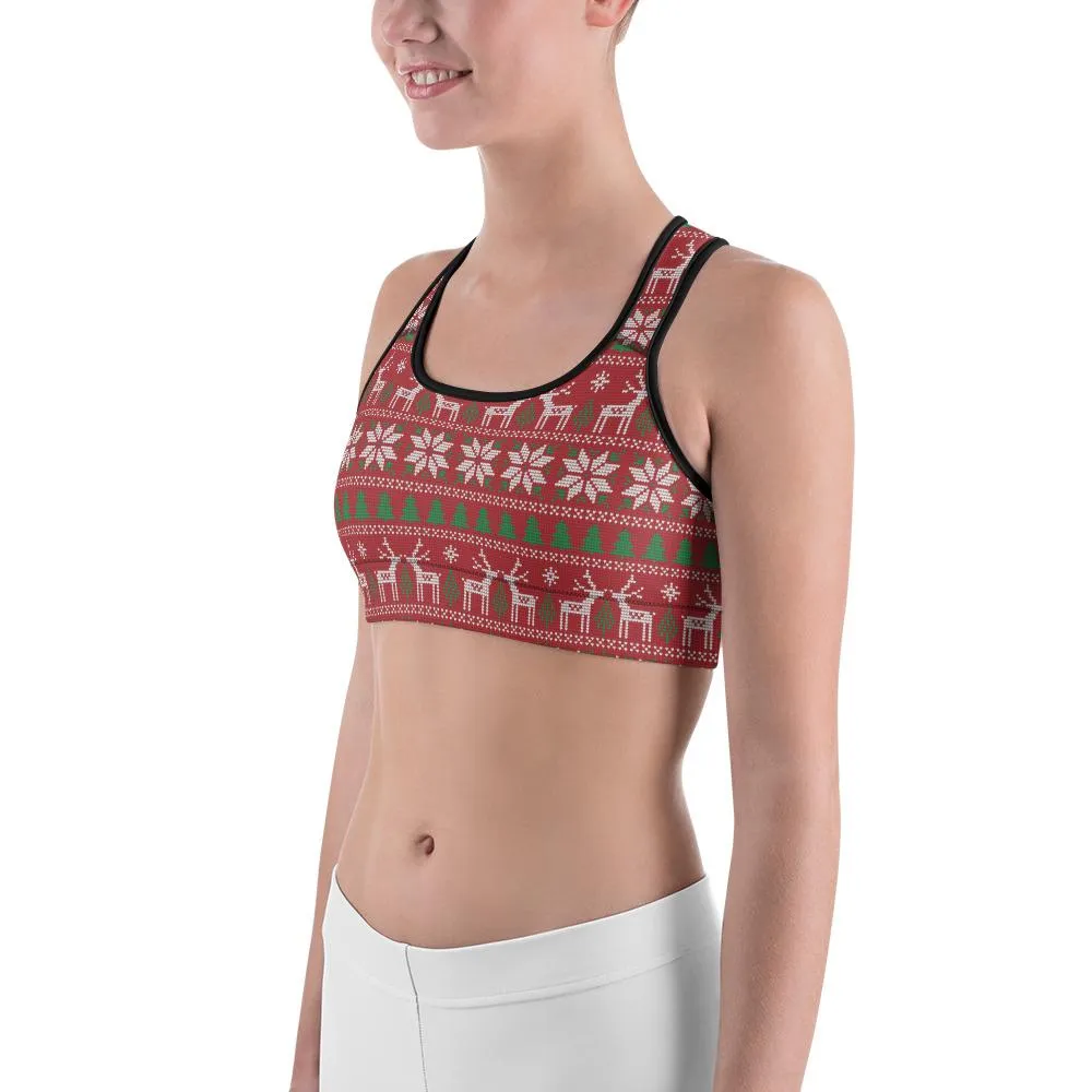 Red Ugly Christmas Sports Bra