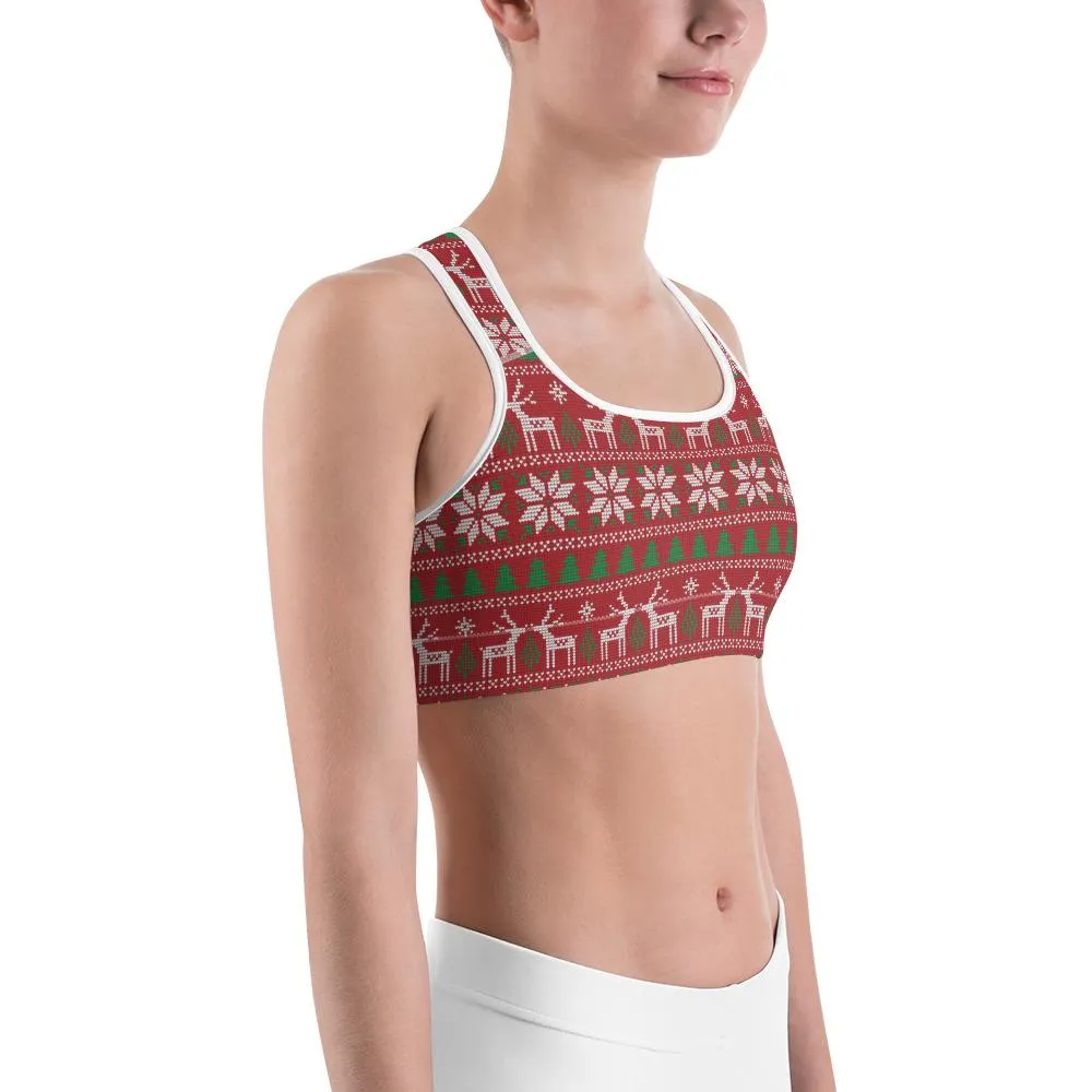 Red Ugly Christmas Sports Bra