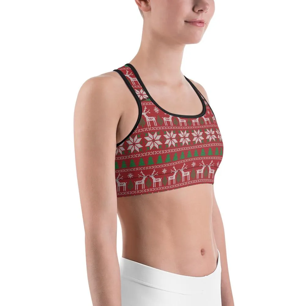 Red Ugly Christmas Sports Bra