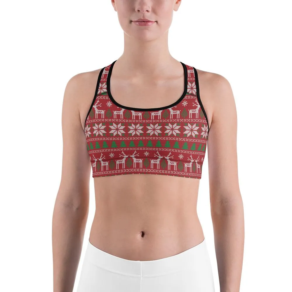 Red Ugly Christmas Sports Bra