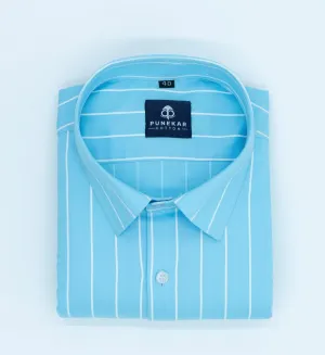 Sky Blue Color Pure Cotton Lining Shirt For Men