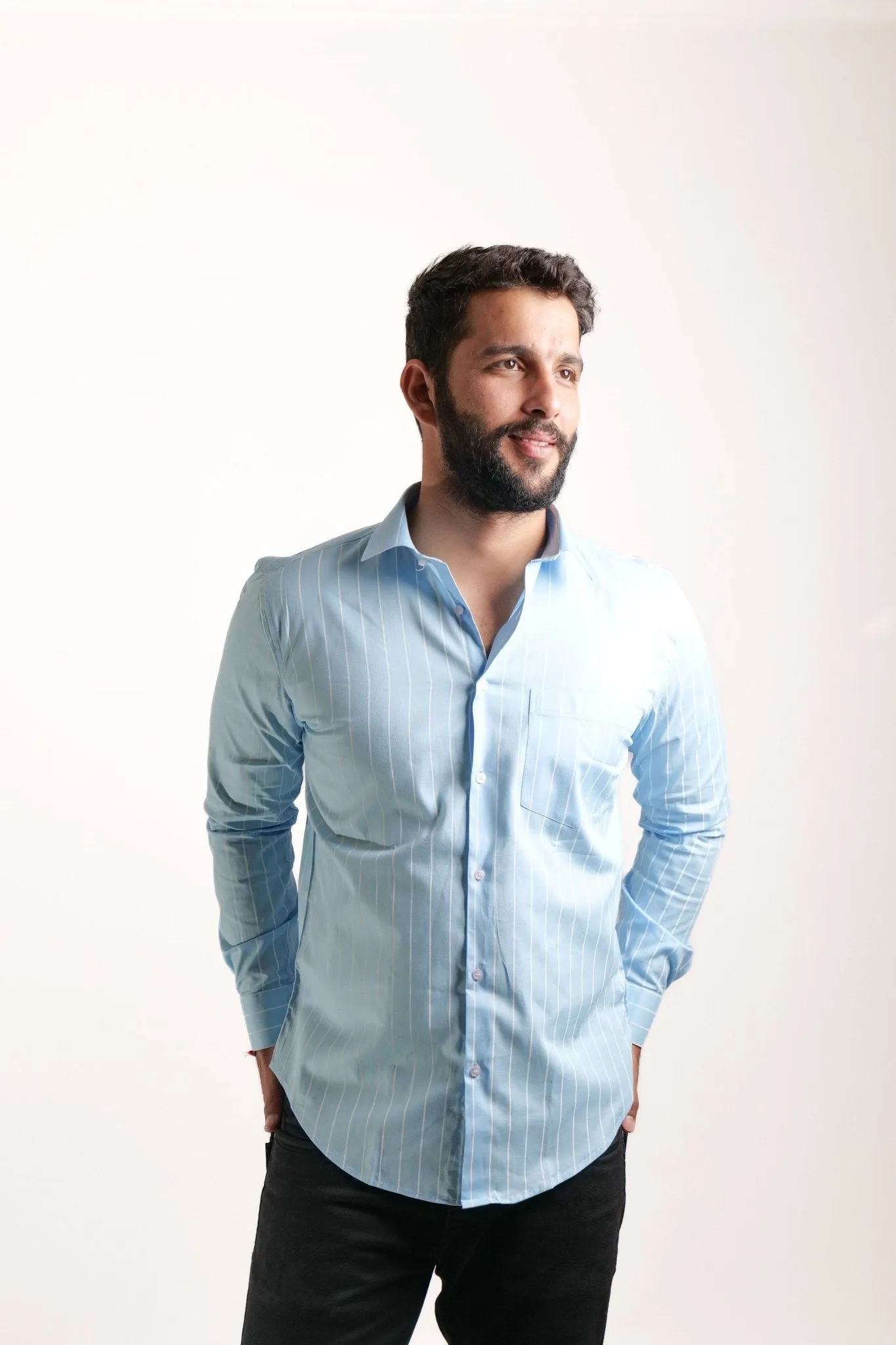 Sky Blue Color Pure Cotton Lining Shirt For Men