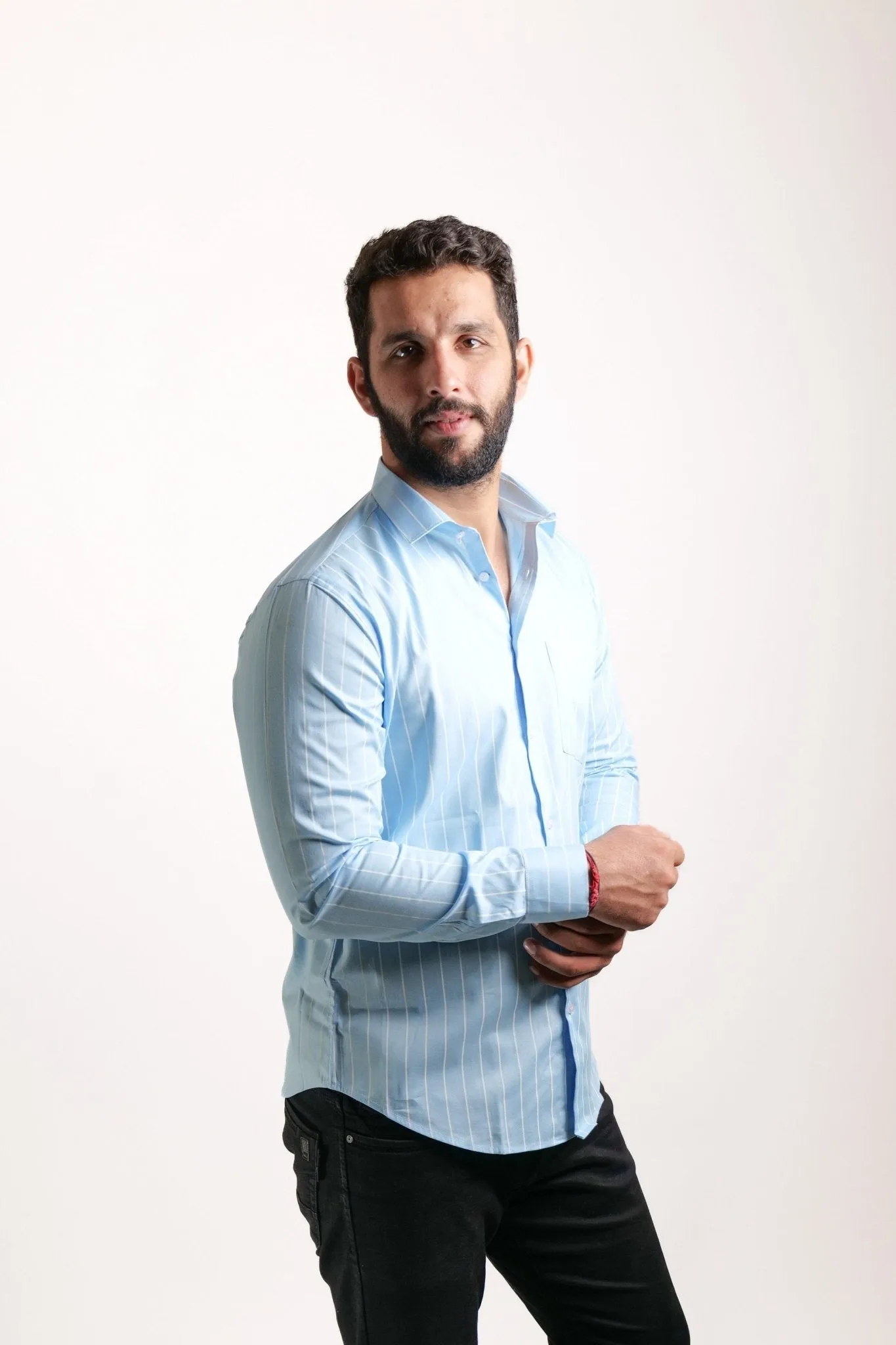 Sky Blue Color Pure Cotton Lining Shirt For Men