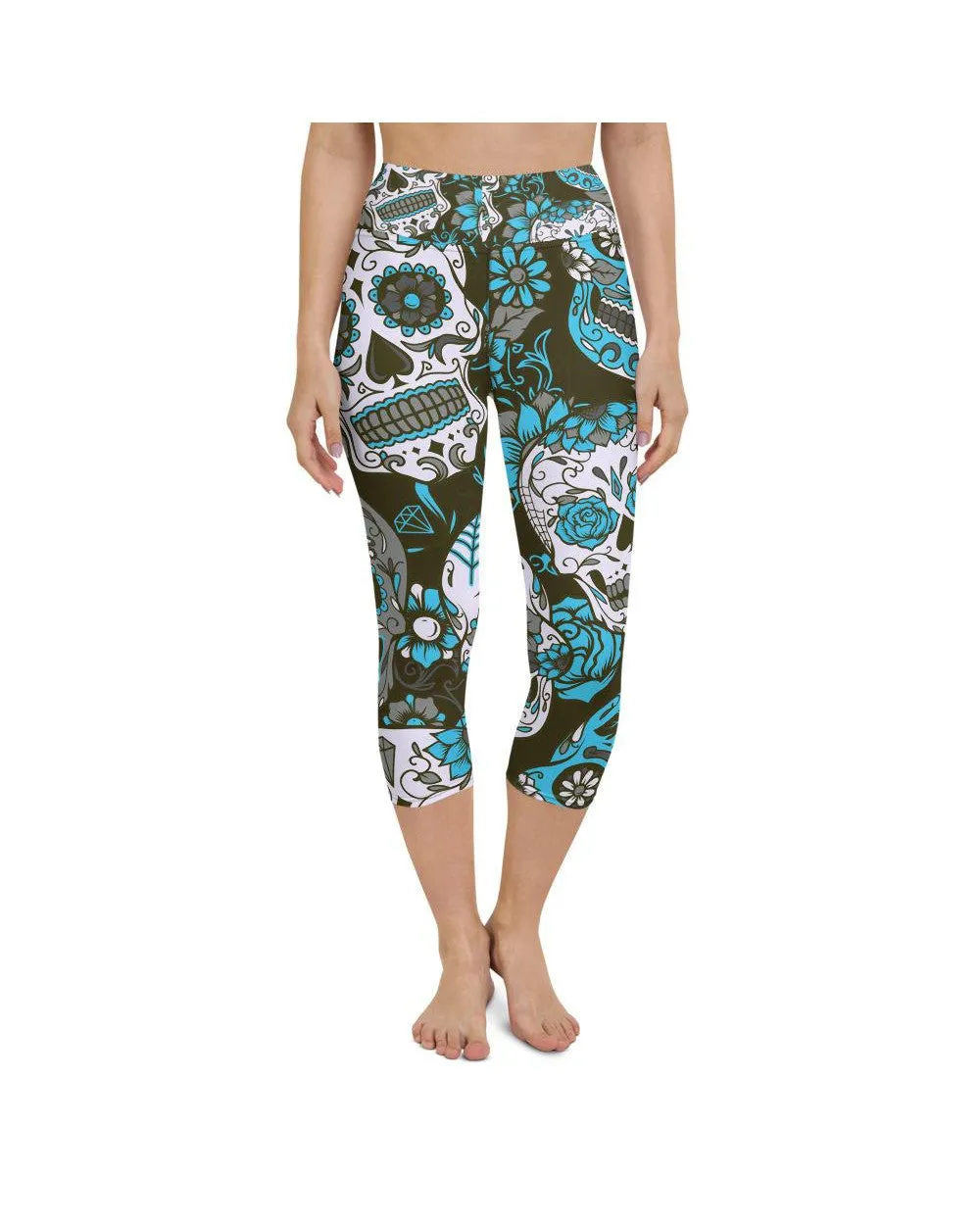 Sky Blue Sugar Skull Yoga Capris