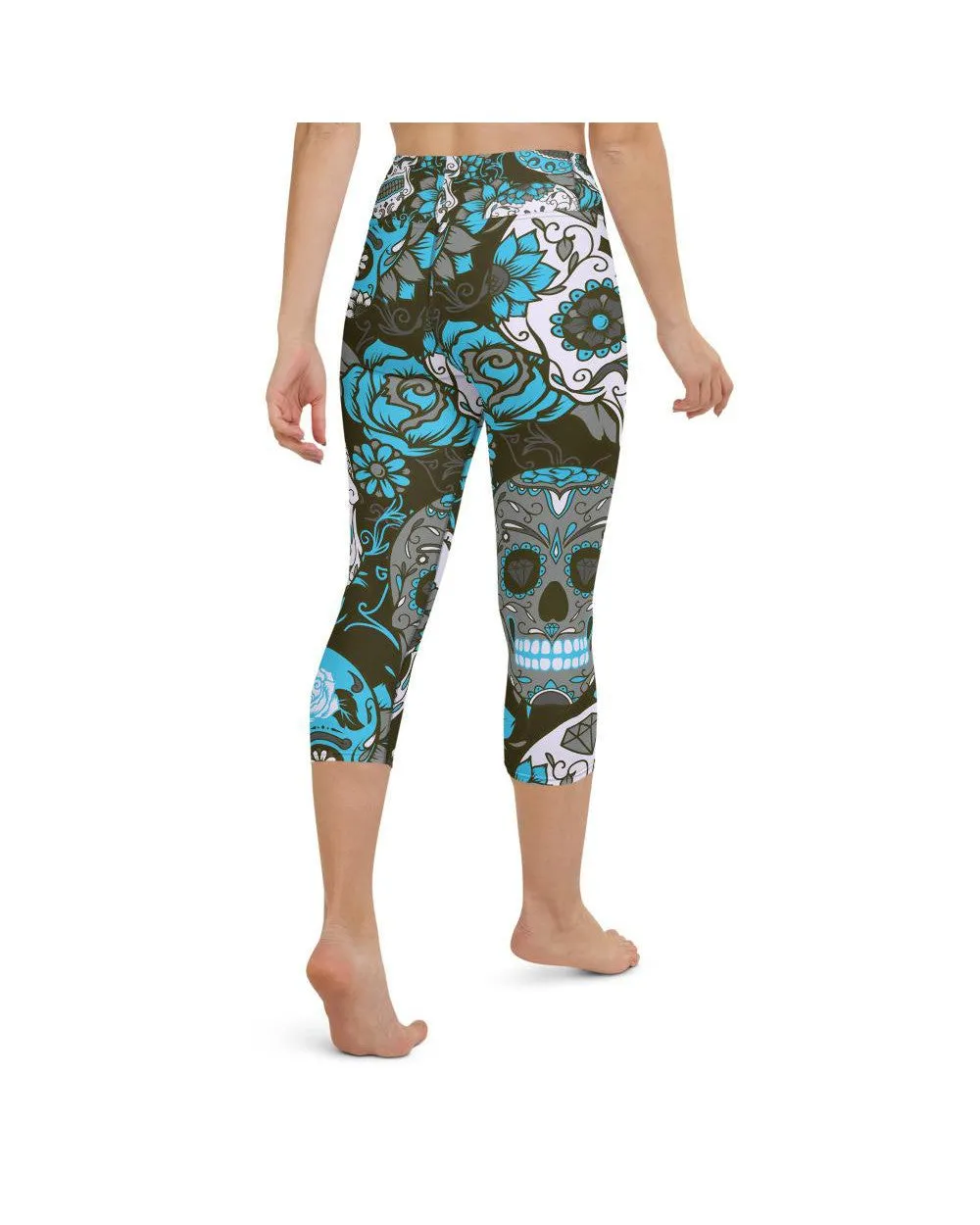 Sky Blue Sugar Skull Yoga Capris
