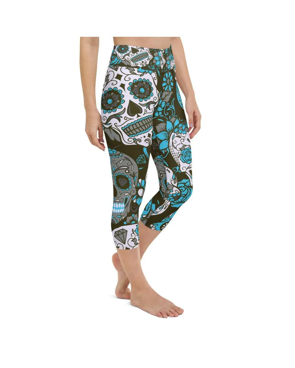 Sky Blue Sugar Skull Yoga Capris