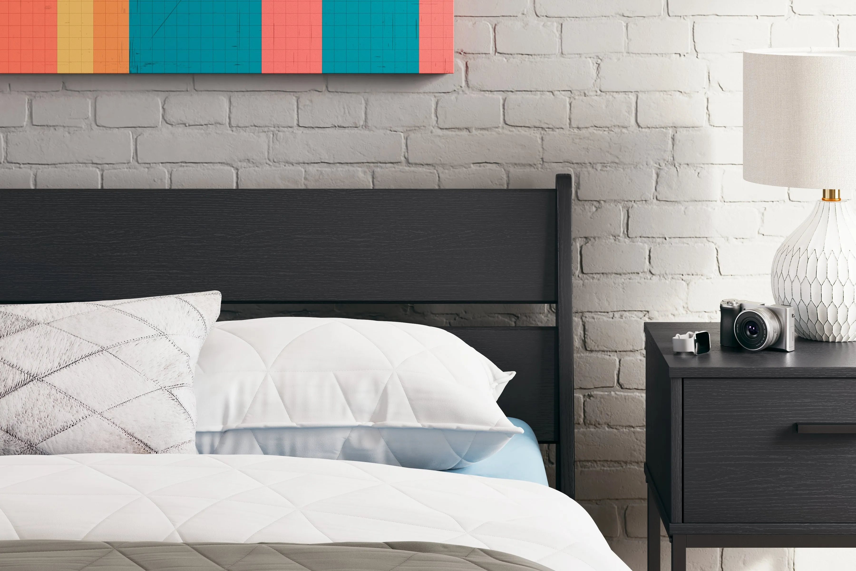 Socalle Full Panel Platform Bed with Dresser, Chest and 2 Nightstands in Black