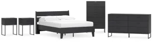 Socalle Full Panel Platform Bed with Dresser, Chest and 2 Nightstands in Black