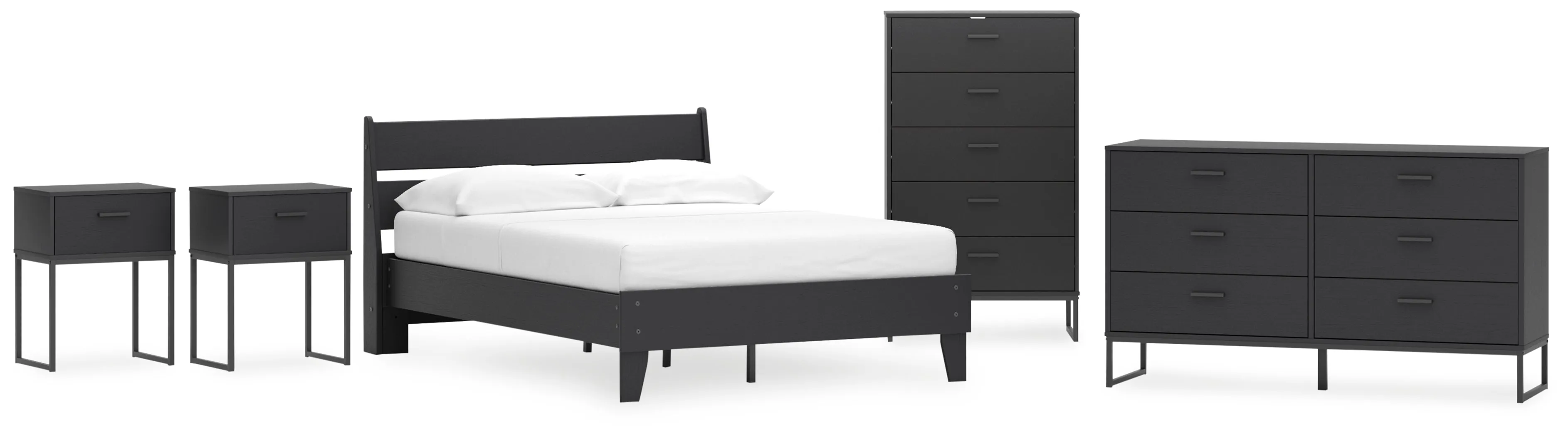 Socalle Full Panel Platform Bed with Dresser, Chest and 2 Nightstands in Black