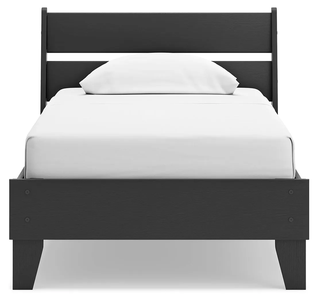 Socalle Twin Panel Platform Bed with Nightstand in Black