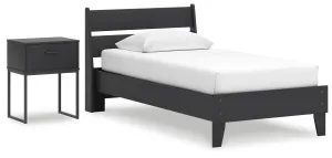 Socalle Twin Panel Platform Bed with Nightstand in Black