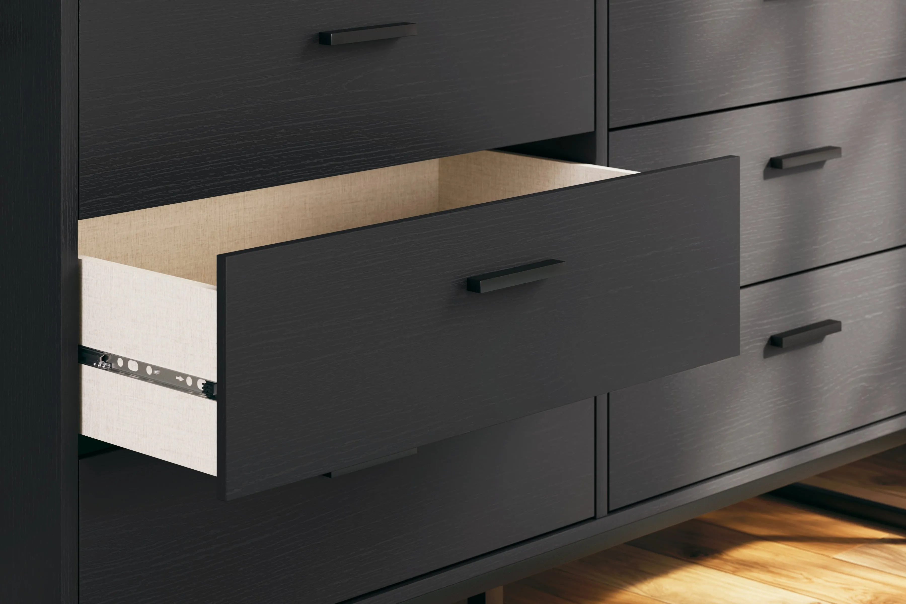 Socalle Twin Platform Bed with Dresser, Chest and Nightstand in Black