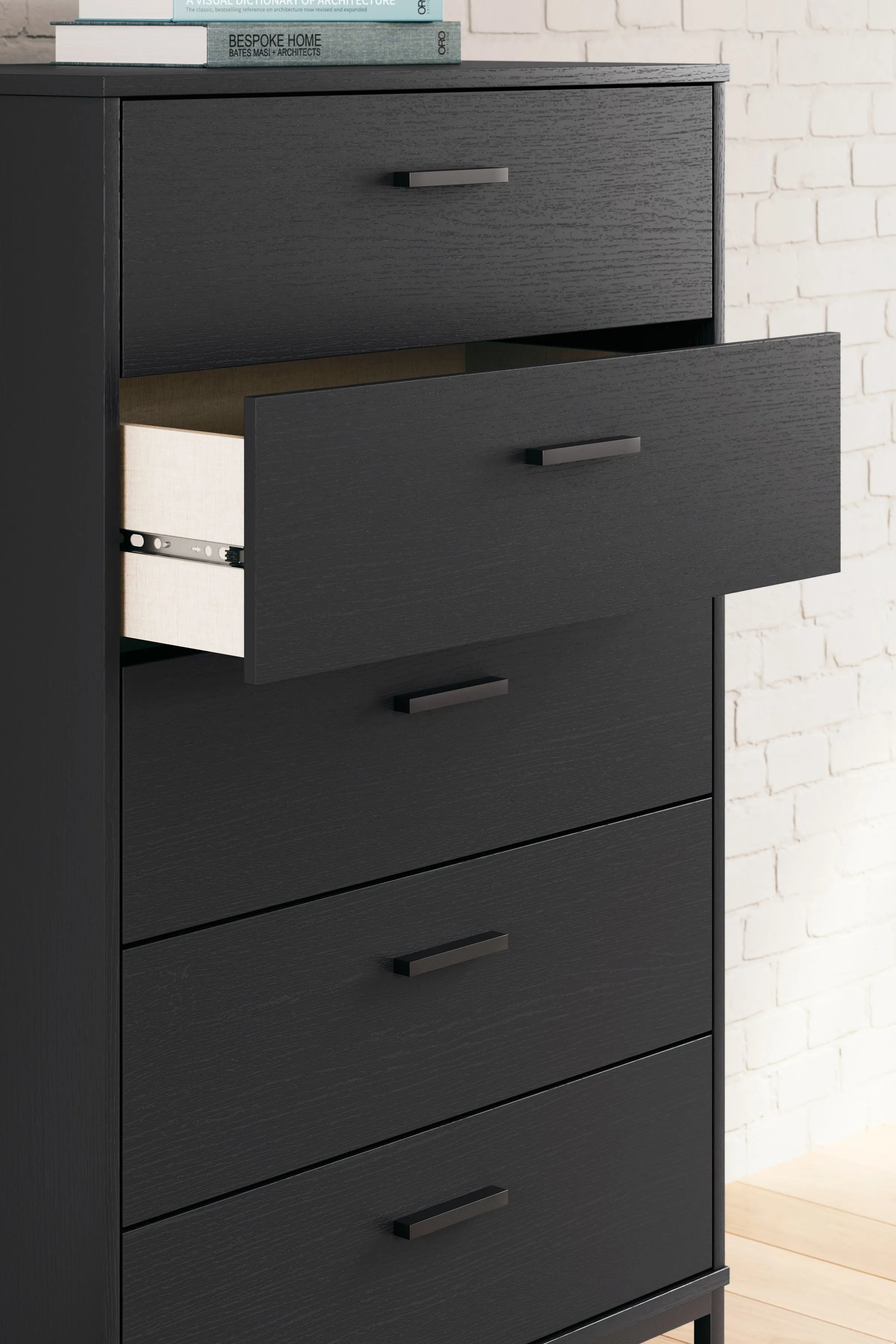 Socalle Twin Platform Bed with Dresser, Chest and Nightstand in Black