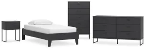 Socalle Twin Platform Bed with Dresser, Chest and Nightstand in Black