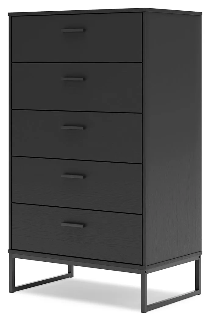 Socalle Twin Platform Bed with Dresser, Chest and Nightstand in Black