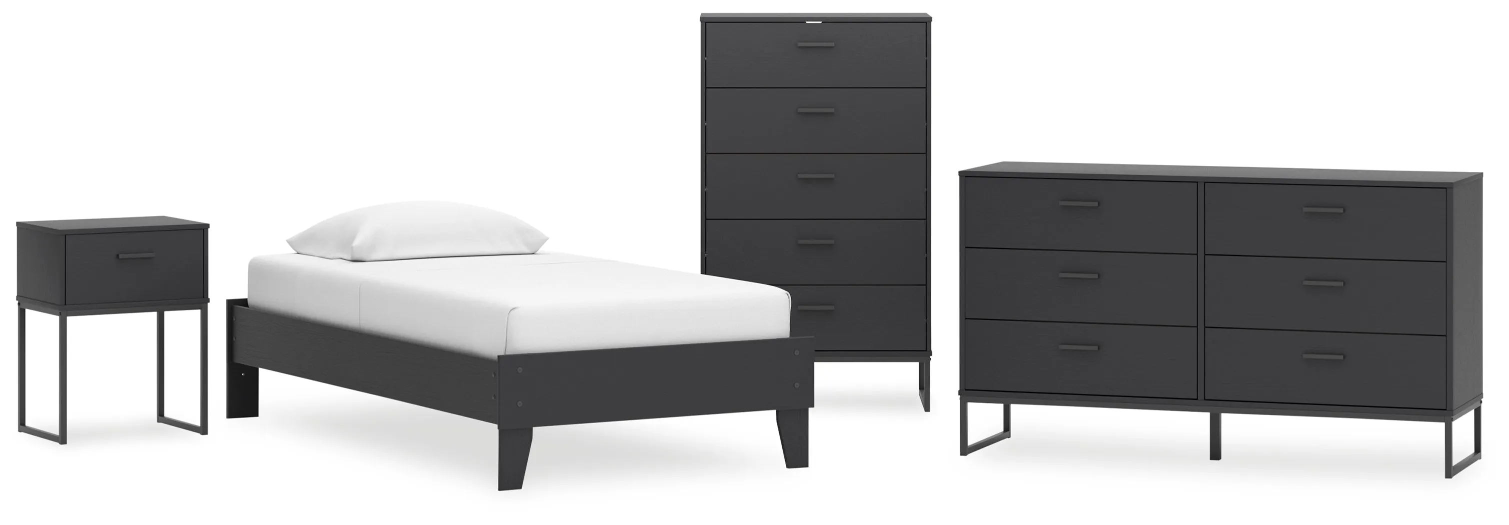 Socalle Twin Platform Bed with Dresser, Chest and Nightstand in Black