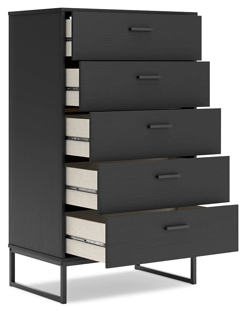 Socalle Twin Platform Bed with Dresser, Chest and Nightstand in Black