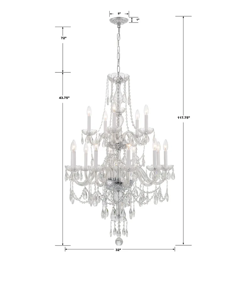 Traditional Crystal 15 Light Hand Cut Crystal Polished Chrome Chandelier