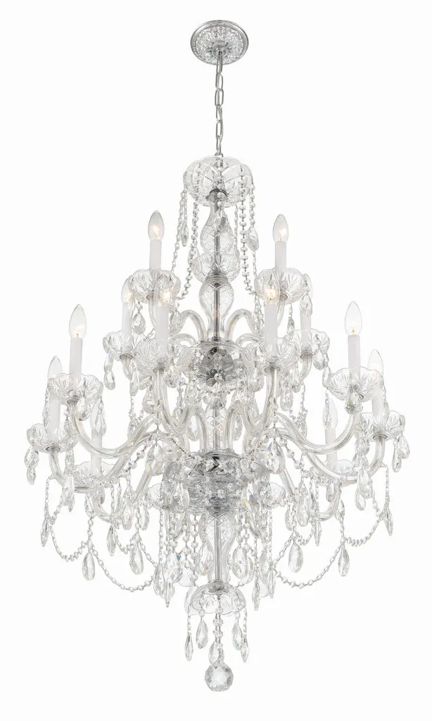 Traditional Crystal 15 Light Hand Cut Crystal Polished Chrome Chandelier